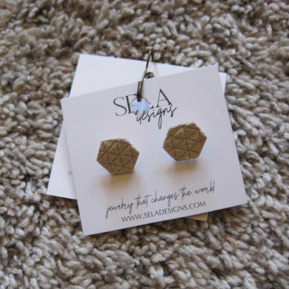 NWT Sela designs Hexagon leather earrings